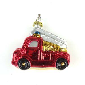 NEW Christmas Small Ornament Red Fire Truck Glittery Firefighter Gift